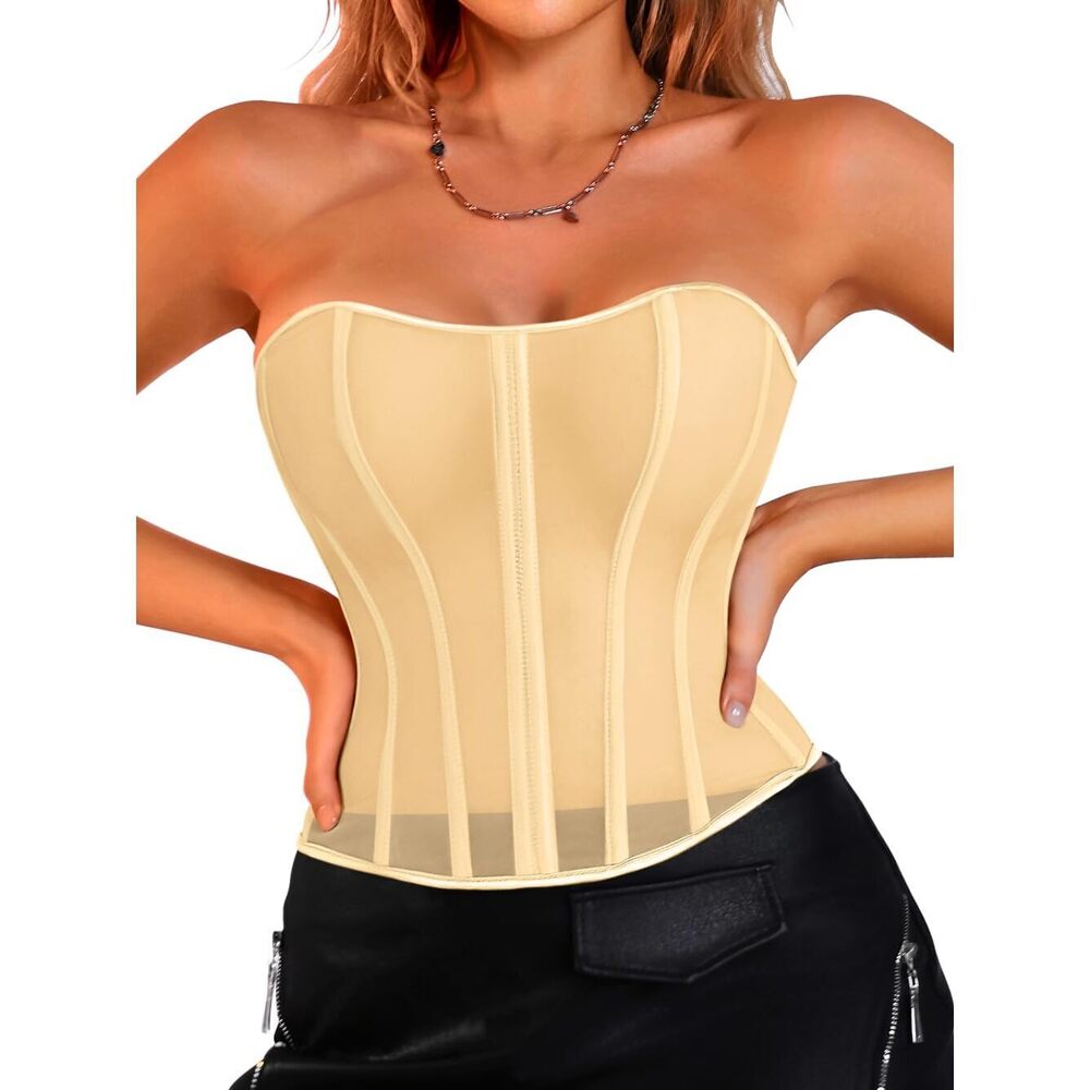 5445 Mesh Corset Tops for XS-5XL, Lace-Up Boned Shapewear, OVER Clothes or